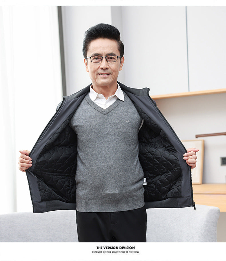 Classic Explosions plus size Middle-aged and Elderly Dad Clothes Winter fleece-lined Thickened Executive Collar Thickened fleece-lined Jacket