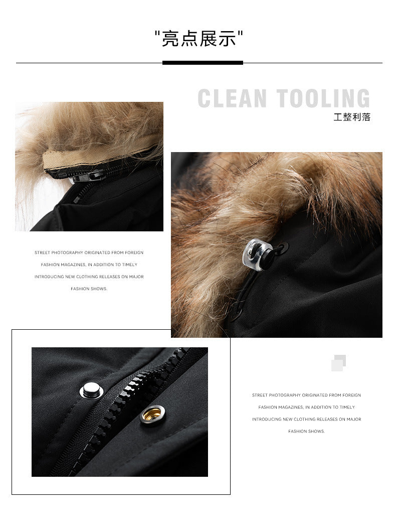 New Long Men's Big Wool Collar Thickened Extra Large Warm and Cold-proof Fashionable Jacket for Youth Fashionable Couple Clothes plus size Bread Clothes