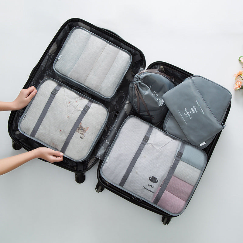 Travel Storage Bag Eight-Piece Storage Bag Waterproof Oxford Cloth Business Trip Makeup and Toiletry Classification Storage Set