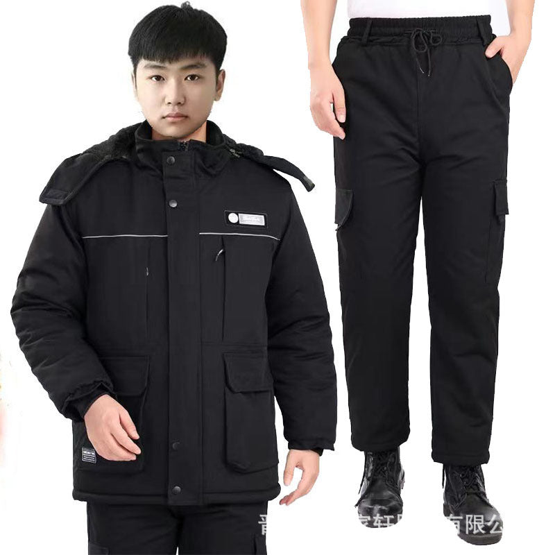Winter Cotton-Padded Labor Protection Clothing for Men, Fleece-Lined and Thickeneded Cotton-Padded Jacket and Pants Suit, Wear-Resistant and Cold-Proof Camouflage Cotton Coat and Work Clothes