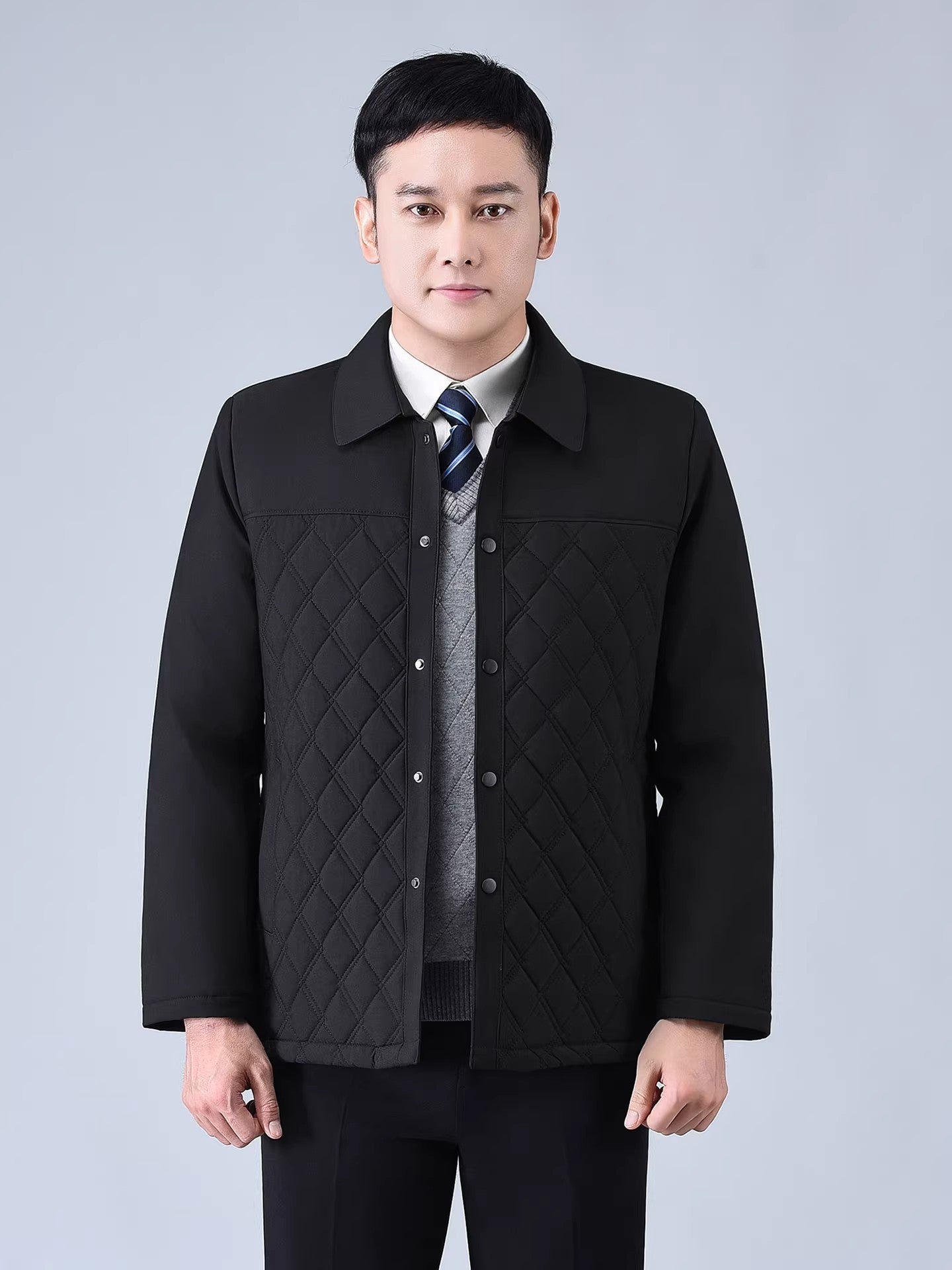 Dad's Winter Outwear, Cotton-Padded Outwear, Middle-Aged and Elderly Men's Cotton-Padded Thickeneded Cotton-Padded Jacket, Autumn and Winter Grandpa's Stand-Up Collar Top