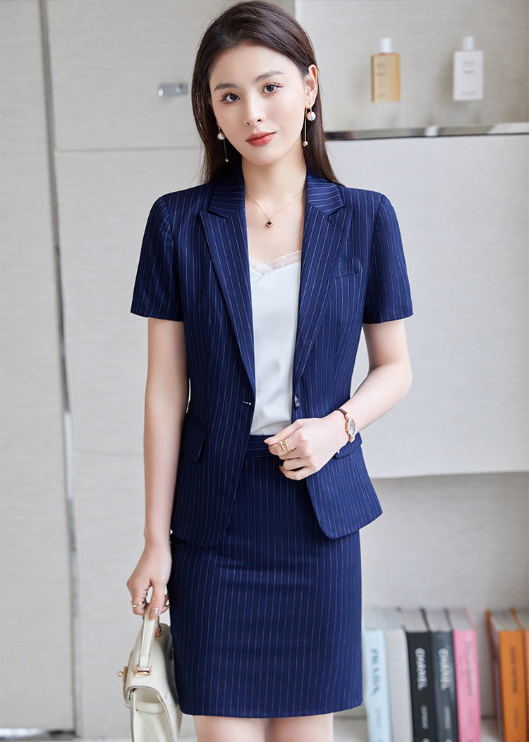 Hotel Front Desk Jewelry Store Work Clothes Classy New Stripesd Suit Suit Women's Summer Thin Short-Sleeved Business Wear