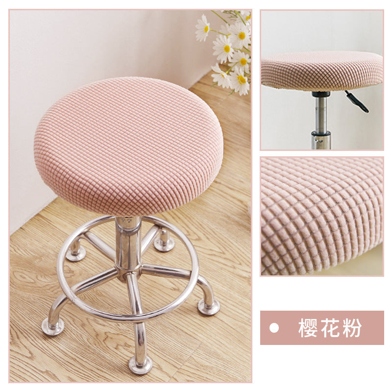 Universal Simple Round Stool Cover, Fully Enclosed, Dustproof, Non-Slip, Fleece Bar Stool Cover for Beauty Salon Swivel Chair Cushion