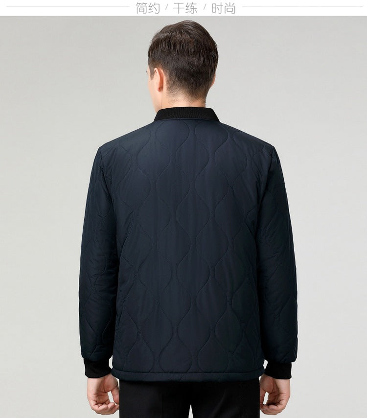 2024 Winter New Style Fleece-Lined Warm Cotton Jacket for Middle-Aged Men, Stand-Up Collar Short Style Cold-Proof Cotton Coat, Padded Large Size Dad's Jacket