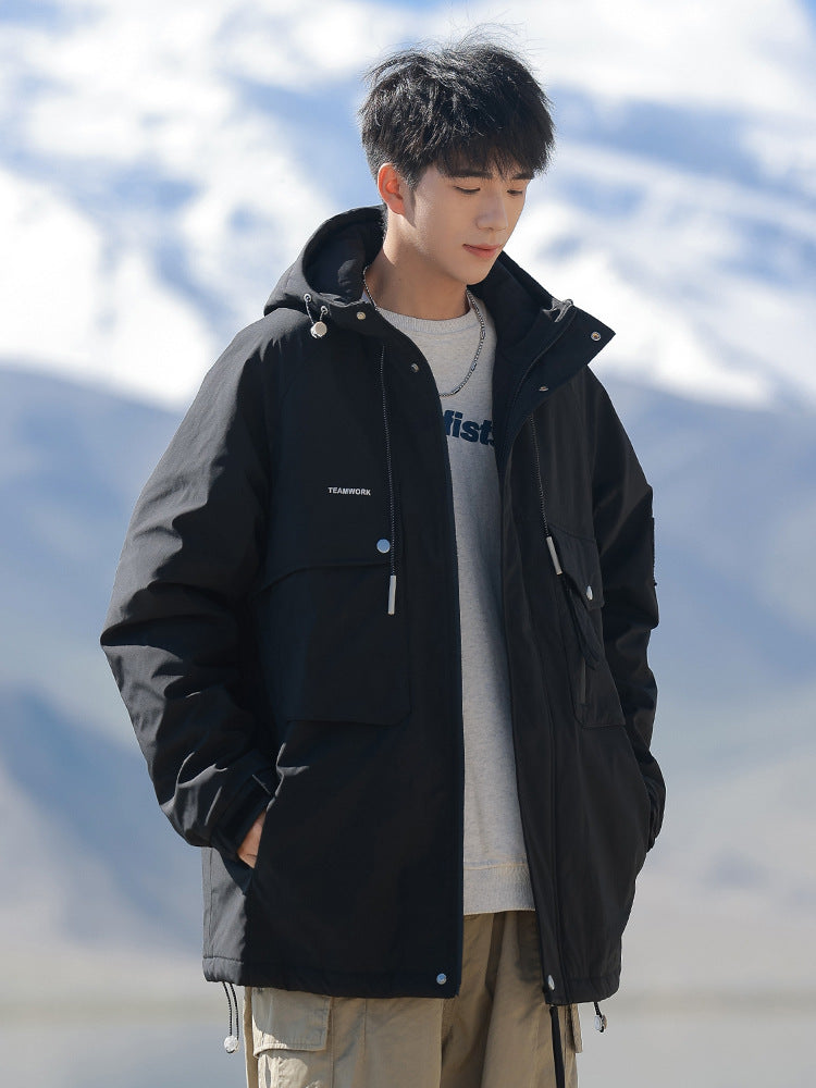Woodpecker Assault down Cotton Jacket Men's Winter Thickeneded Warm Work Jacket Cotton Jacket New Hooded Winter Jacket