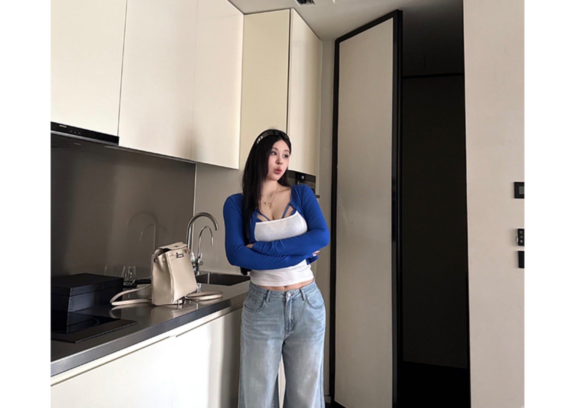 2025 Spring and Autum New Wide-Leg Ripped Jeans Women's Blue Loose Versatile Casual Straight Long Pants Trendy