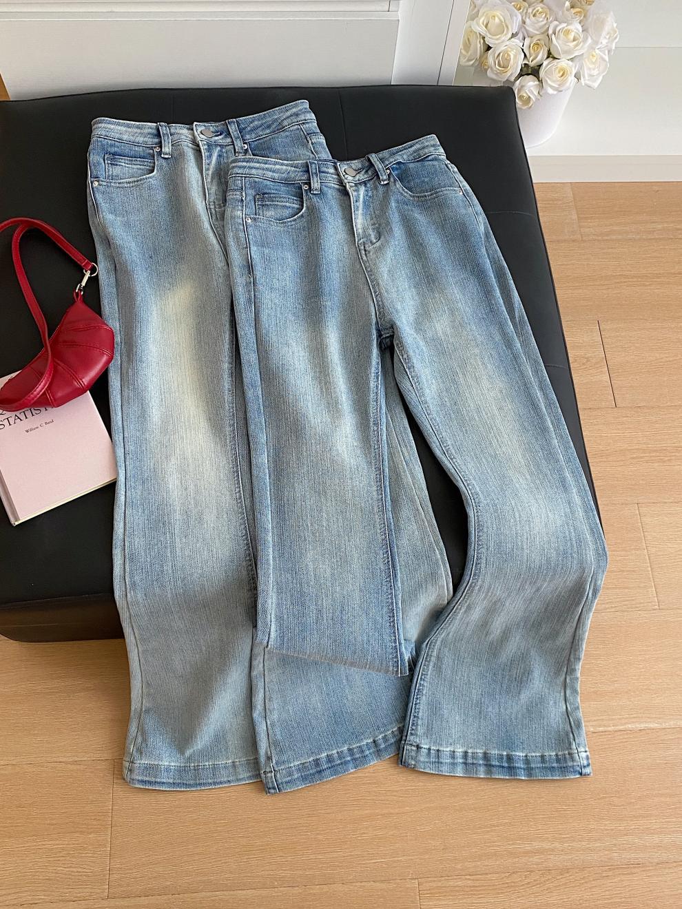 Korean 2025 Autumn New Women's Ins Blogger's Own Hip-Enhancing Slimming Look Bootcut Jeans Retro Slim Pants