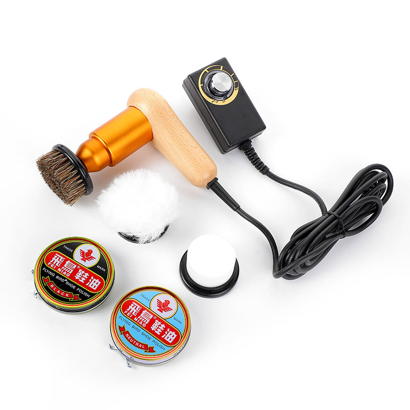Plug-In Electric Shoe Polisher with Wooden Handle, Portable Electric Shoe Brush, Cross-Border Manufacturer Direct Supply