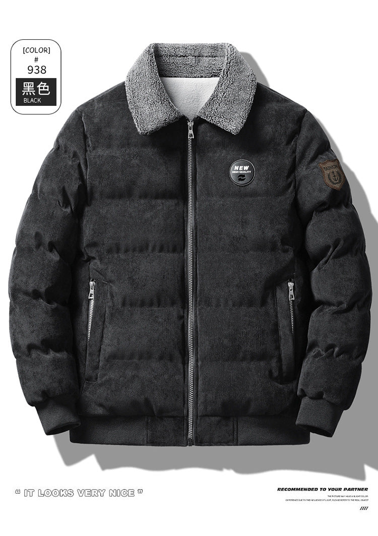 Foreign trade Winter fleece-lined thickened lapel corduroy jacket Men's Youth wear warm jacket urban jacket