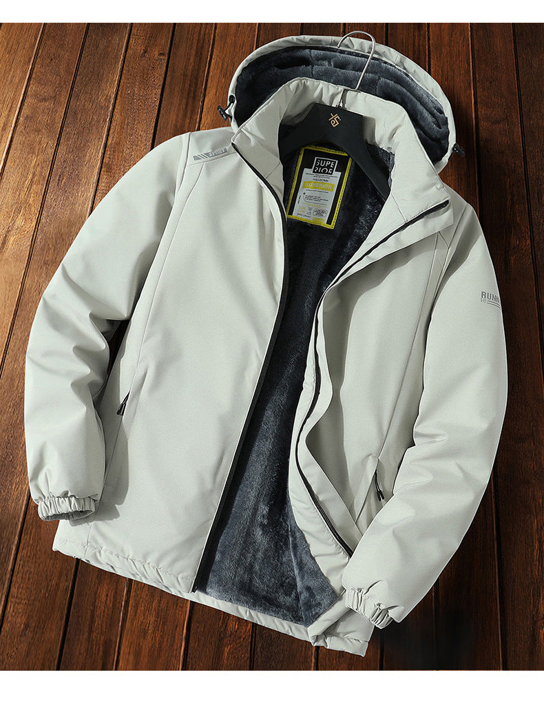 Winter Windproof Jacket Men's Hooded Cotton Work Jacket Cotton Coat Fleece-Lined Thickeneded Warm Autumn and Winter Men's Jacket