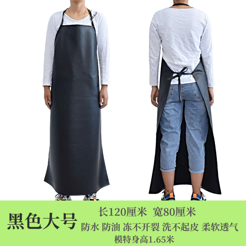 Leather Waterproof Apron Oil-proof Kitchen Neck PU Household Adult Barbecue Leather Bib for Men and Women Lengthened Thickened Bib