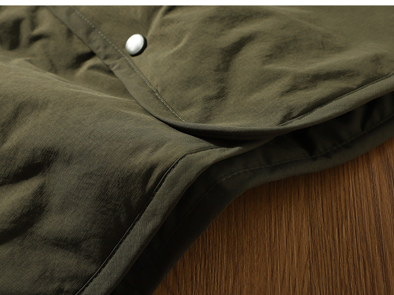 Japanese Retro Collarless Quilted Jacket Men's Windproof Workwear Layered V-Neck Snap Cotton Coat Men