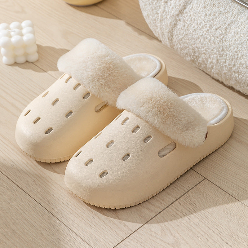 Plush Croc Shoes Women's Winter 2025 New Outerwear Fashion Internet Celebrity Couple Thick-Soled Removable Cotton Slippers for Men