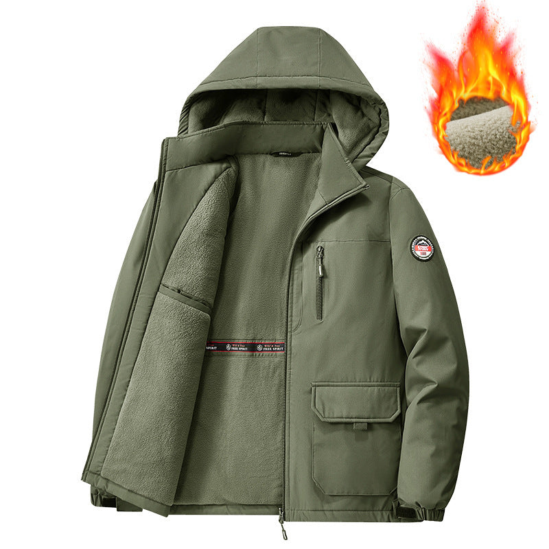 Cotton Jacket Fleece-Lined Thickeneded Windproof Waterproof Warm Autumn and Winter Cotton Jacket Large Size Workwear Outdoor Cotton Jacket for Men 8812