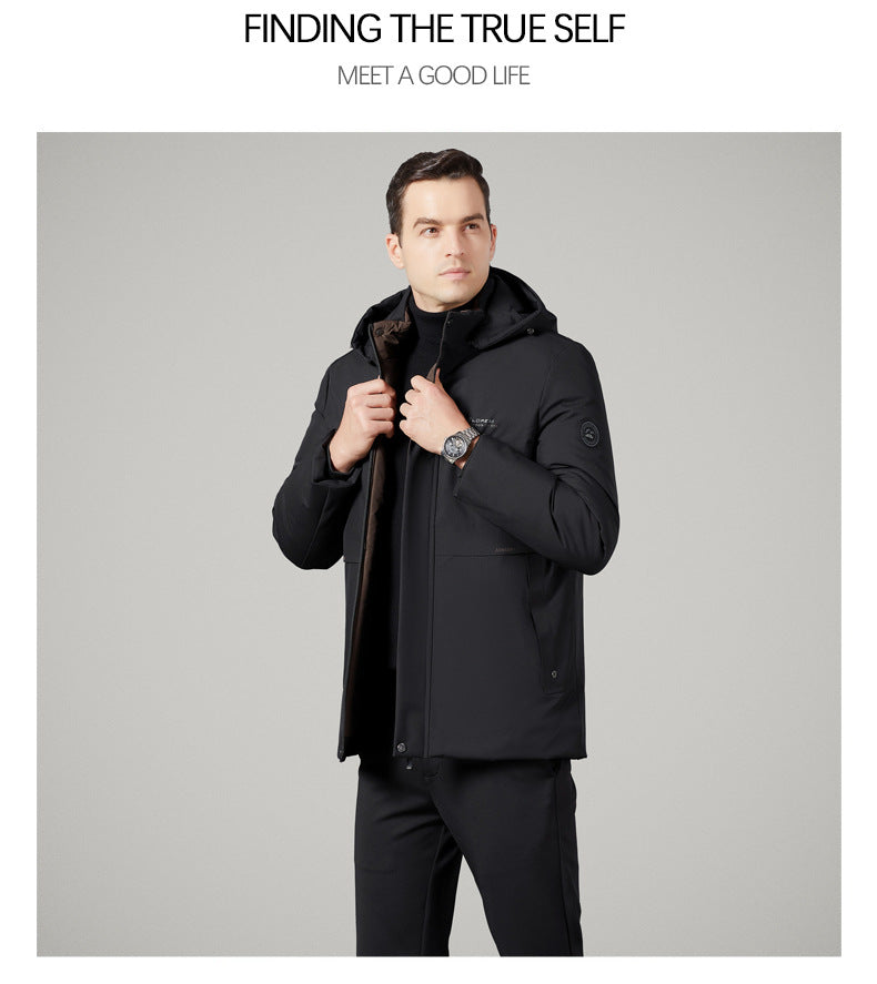 Authentic Men's Cotton Coat for Autumn and Winter, New Trendy Business Casual Loose Hooded Cotton Jacket, Thickened and Warm