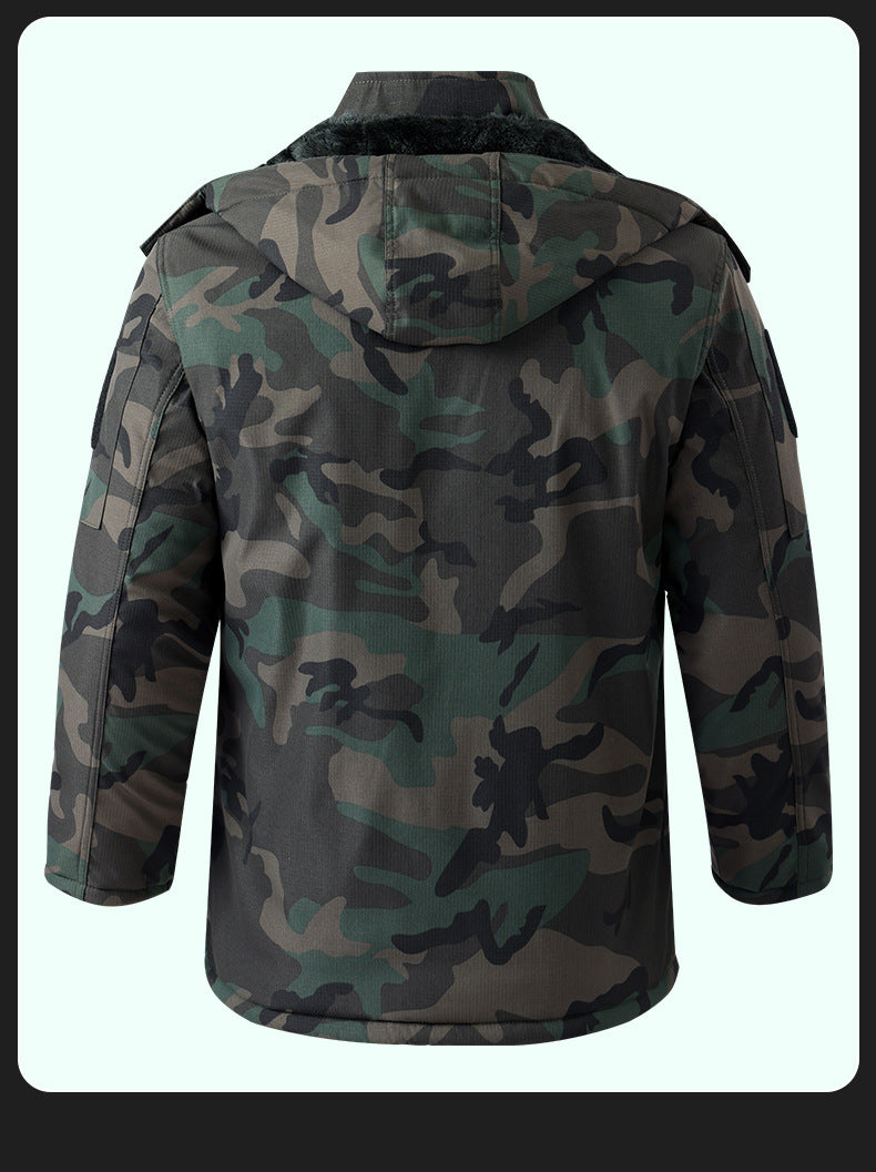 Winter Mid-Length Cotton Work Clothes for Men, Velvet Thickeneded Cotton Jackets, Cold-Proof, Windproof and Warm Camouflage Work Clothes, Military Coats