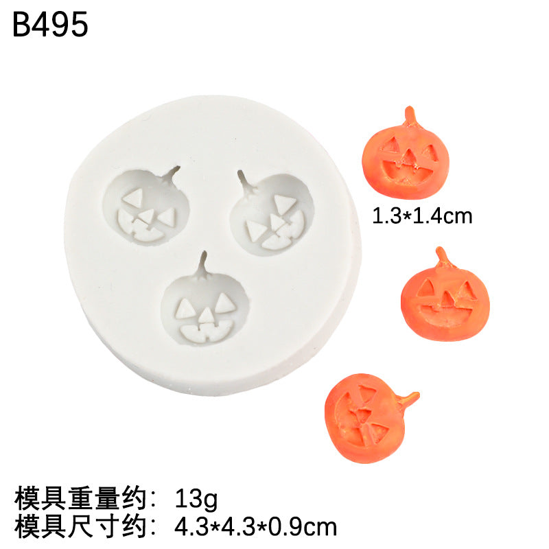 3 Even small pumpkin skull Halloween theme silicone mold decoration sugar chocolate mold drop glue gypsum candle grain