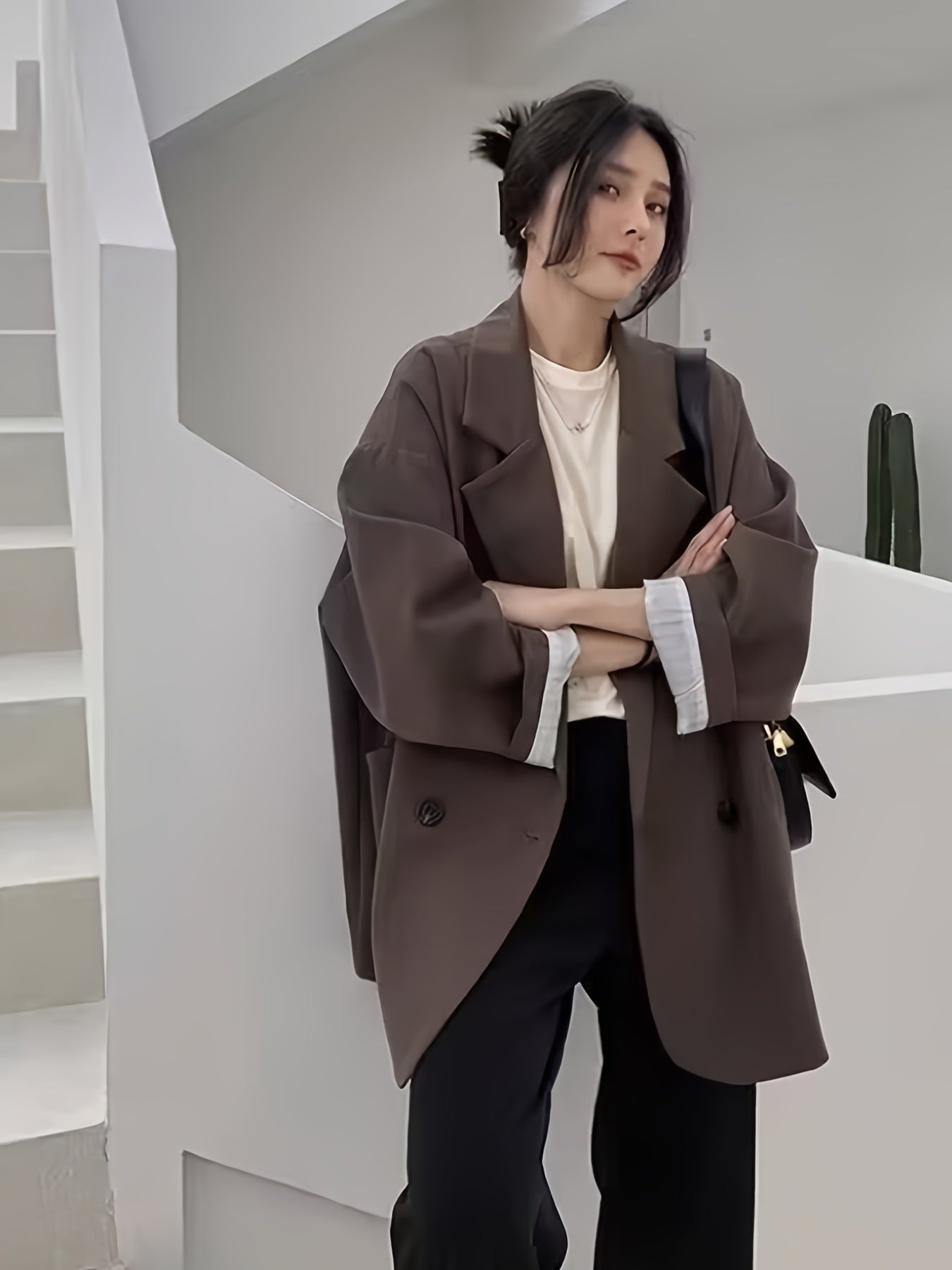 Lazy Style Suit Jacket for Women 2025 Spring and Autum New Street Celebrity Simple Loose Brown Small Suit
