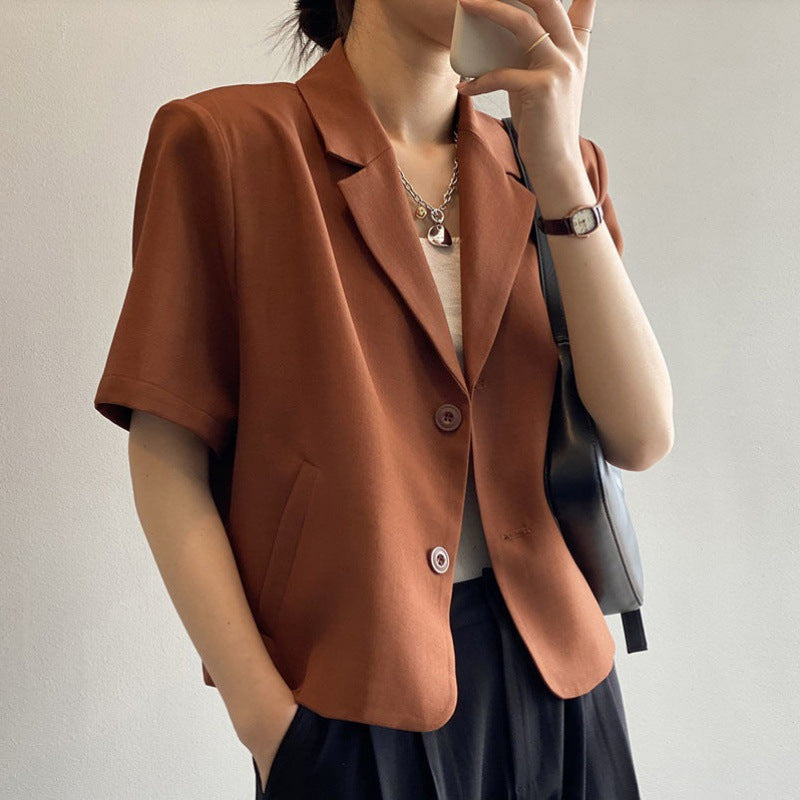 Fashion Short-Sleeve Blazer for Women 2025 Summer Thin Korean Version New Drapey Short Casual Blazer Top