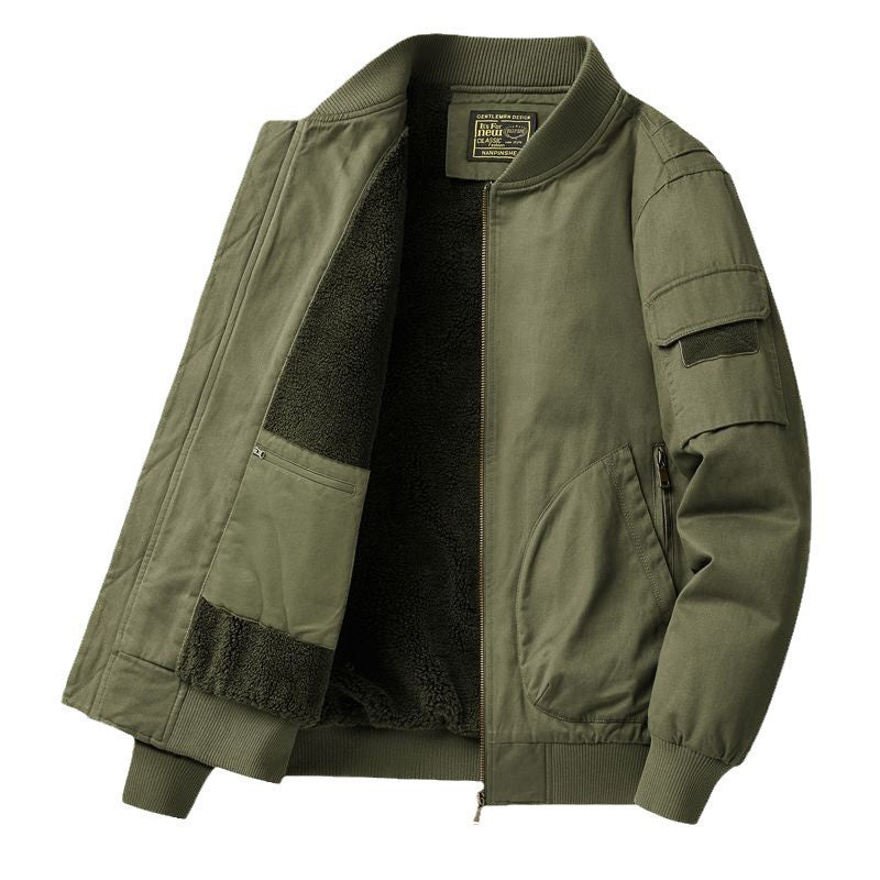 New Men's Fleece-Lined Popular Jacket, Winter Cross-Border Thickened Warm Cotton Coat, Pure Cotton Baseball Uniform Work Jacket