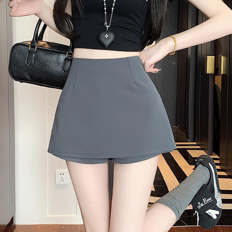 Gray Suit Skirt for Women 2025 Spring Design High Waist Slimming Look Anti-Exposure Side Slit Sexy Hip-Hugging Short