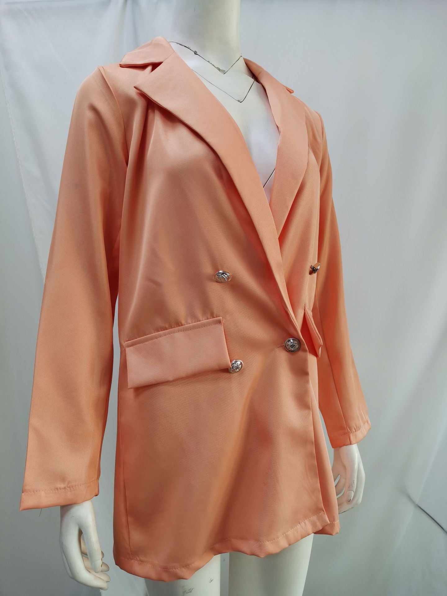 Amazon wish explosions solid color fashion lapel cardigan 2020 Europe and the United States long temperament suit jacket women
