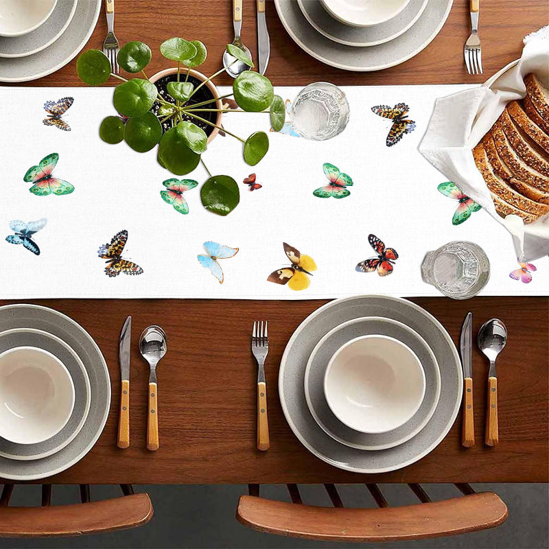 Amazon Summer New Flower Table Runner Home Living Room Cabinet Decorative Table Cloth Cushion Tea Flag Linen Printed Tablecloth