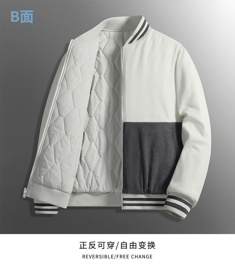 Double-sided stand collar cotton-padded jacket jacket men's winter fleece-lined thickened cotton-padded jacket fashion brand relaxed-fit warm bread suit for lovers