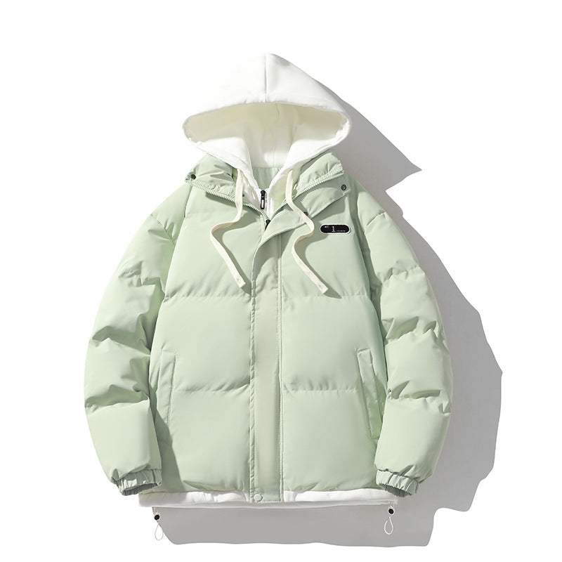 Men's Cotton-Padded Jacket Winter Cold-Proof Cotton Jacket Hooded Fake Two-Piece 2024 New Youth Cotton-Padded Jacket Couple Trendy Brand