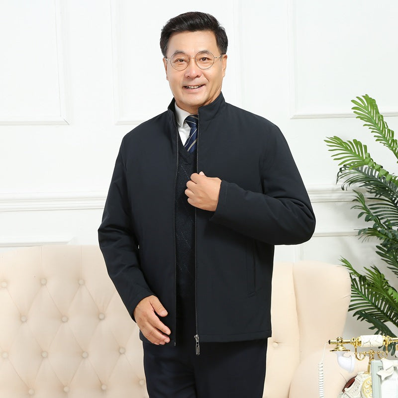 Spring and Autumn Winter Coat Middle-aged Men's Cotton-padded Clothes for the Elderly Simple Light Business Warm Cotton-padded Coat Thickened Cotton-padded Coat
