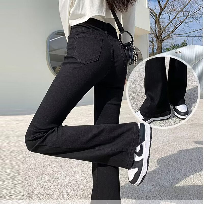 Black Stretch Micro-Flared Jeans for Women, Thin Summer 2025 New High-Waisted Slimming Pear-Shaped Body Horse Hoof Pants