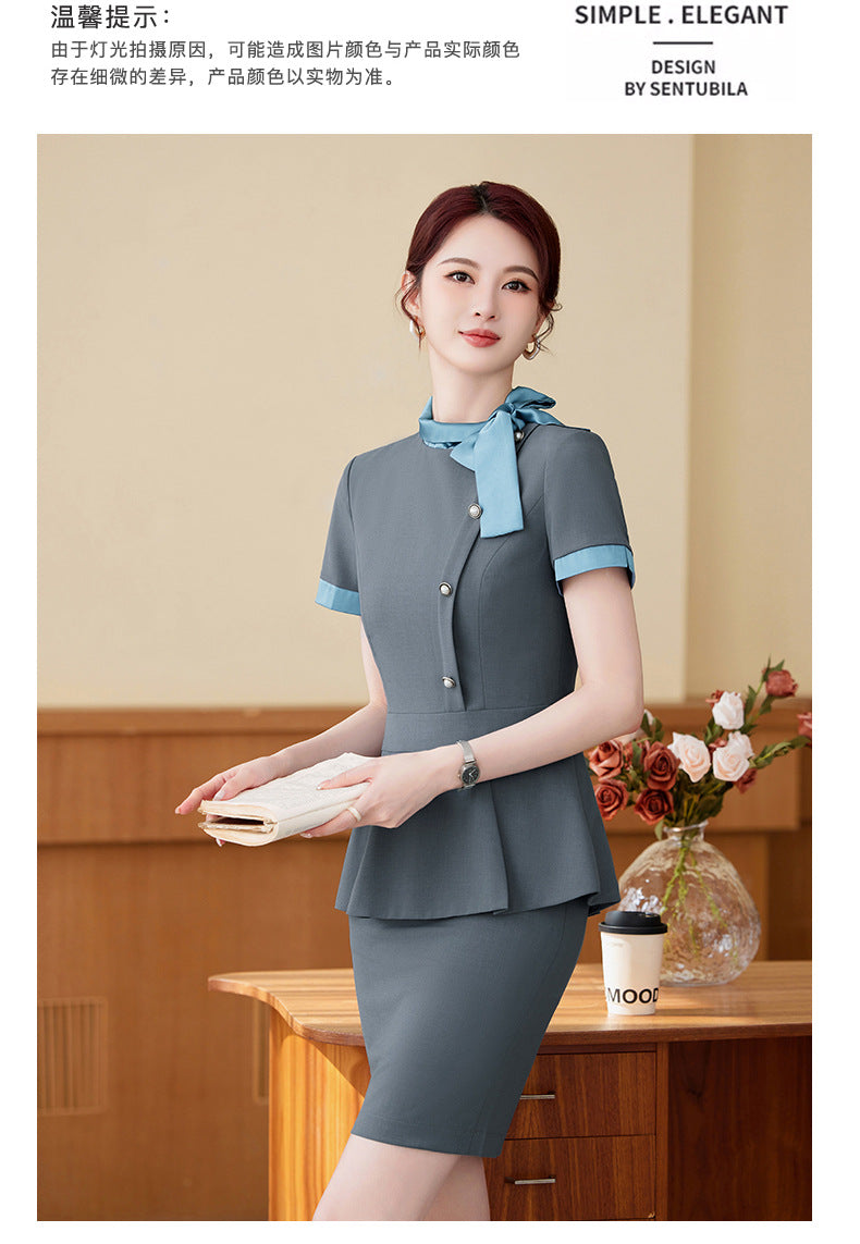 Short-Sleeved Stewardess Elegant Beauty Salon Oral Front Desk Work Clothes Professional Suit Female Hotel Reception Service Staff Uniform