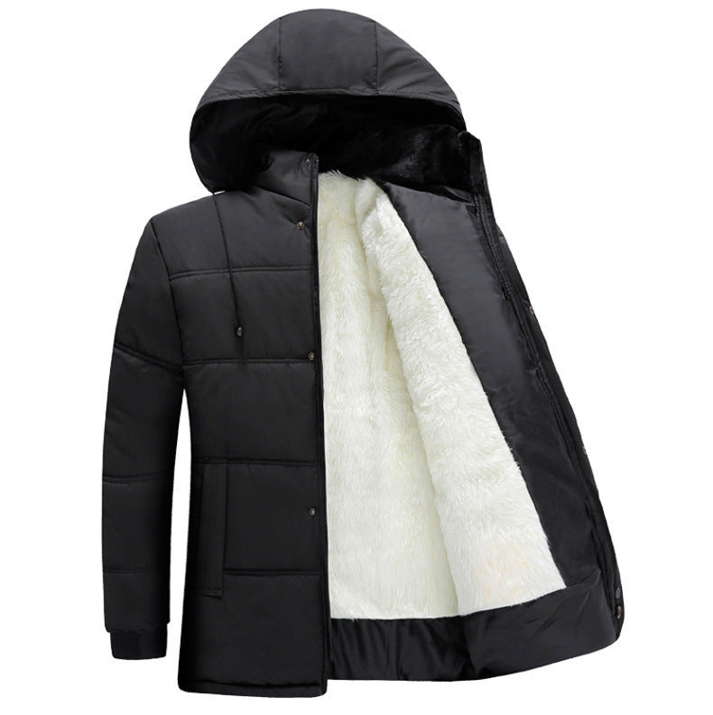 Cross-Border Foreign Trade Volume Winter New Men's Fashion Trendy Dad's Wear Middle-Aged Hooded Thickened Cotton Jacket