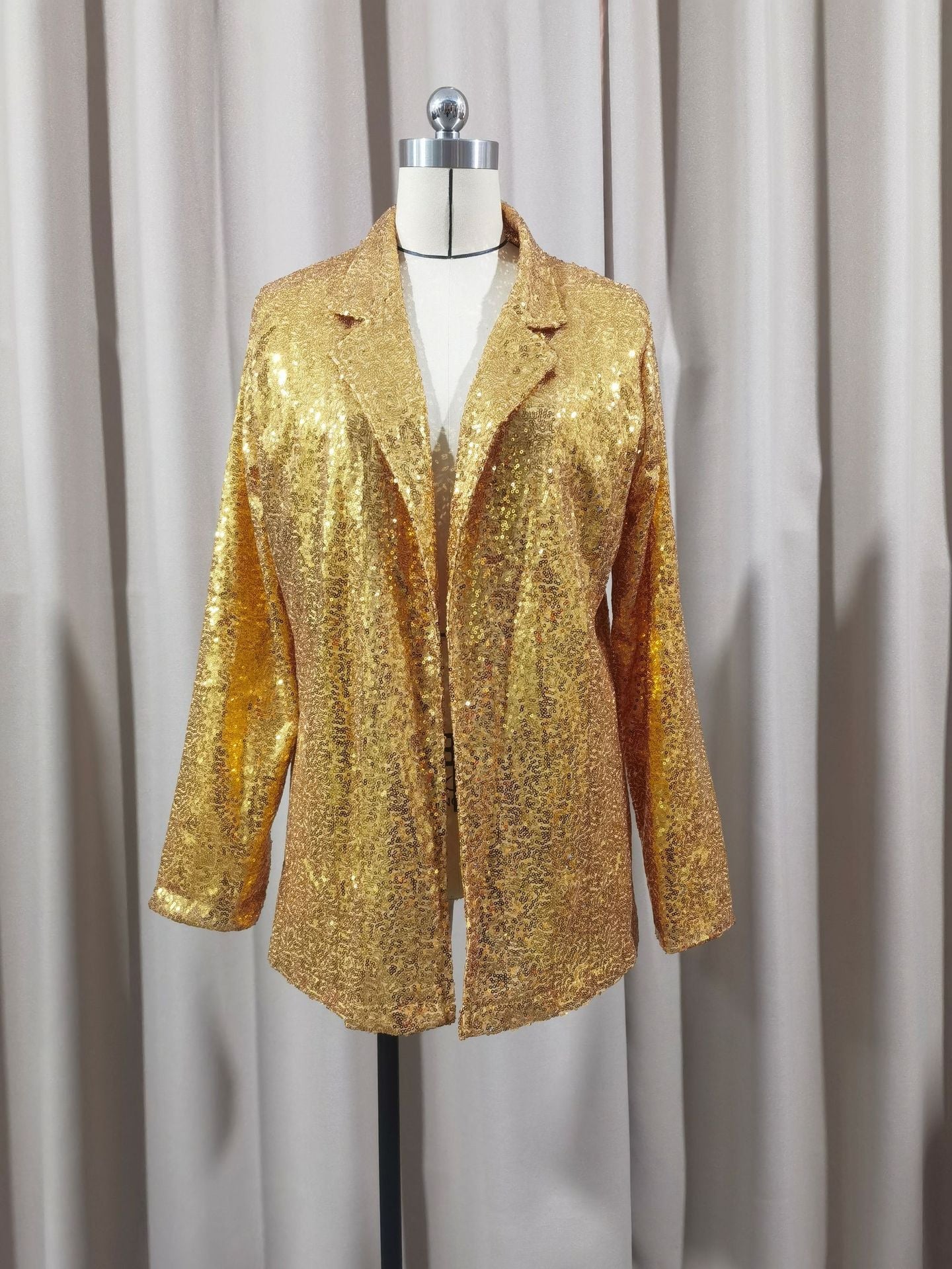 European and American Amazon Cross-border New Commuter Style Solid Color Cardigan Suit Collar Long Sleeve Casual Sequin Suit Jacket Women