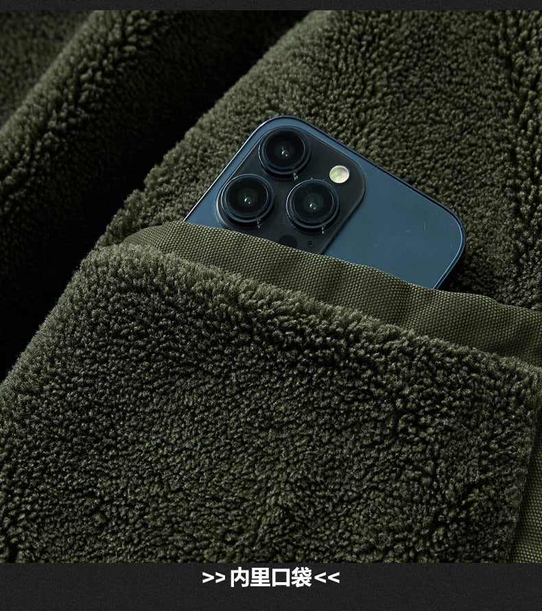 Men's Autumn and Winter Warm Fashion Fleece-Lined Bomber Jacket American-Style Workwear Hooded Cotton Coat for Warmth