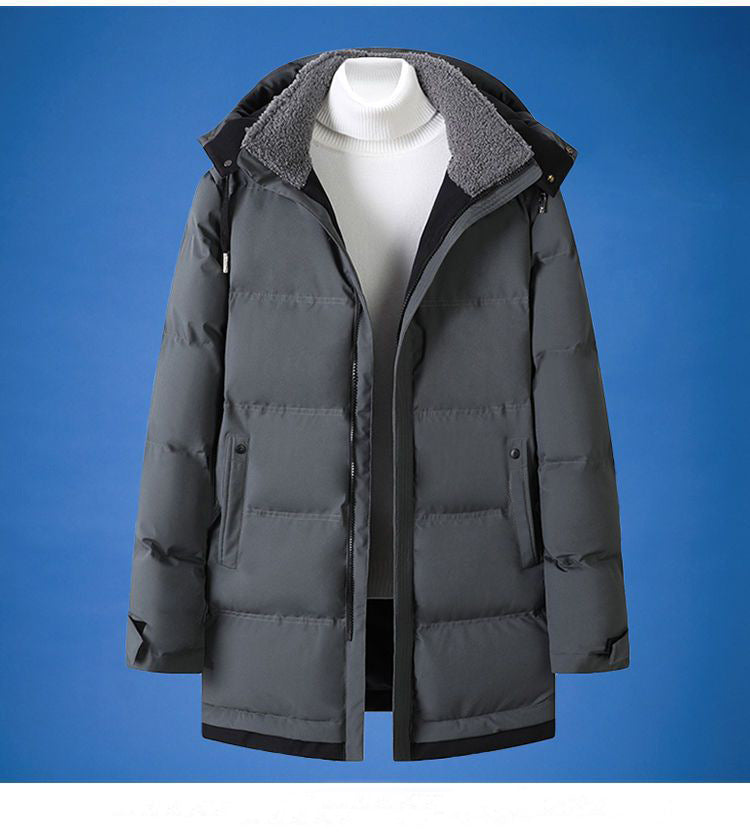 Cotton Men's Coat Mid-length Winter New Hooded Fashionable Thickened Warm Cotton Coat Winter Down Cotton Coat