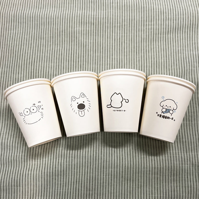 Disposable Paper Cups with Cute Cartoon Patterns for Commercial, Office, and Home Use, Food-Grade, 250ml, Thickened