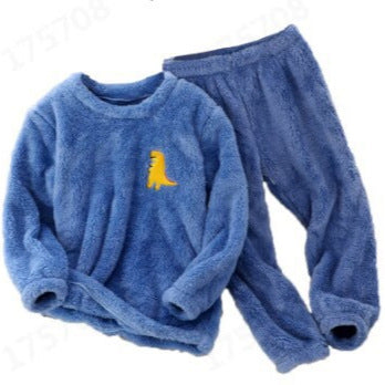 2024 Amazon independent station new children's clothing home wear flannel cartoon embroidered suit boys and girls wear