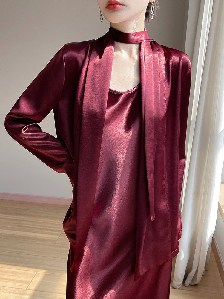Gilt Satin Fashionable High-end Thin Jacket Spring Summer Autumn Commuter Buckle-free Suit Jacket Women's 2025 New