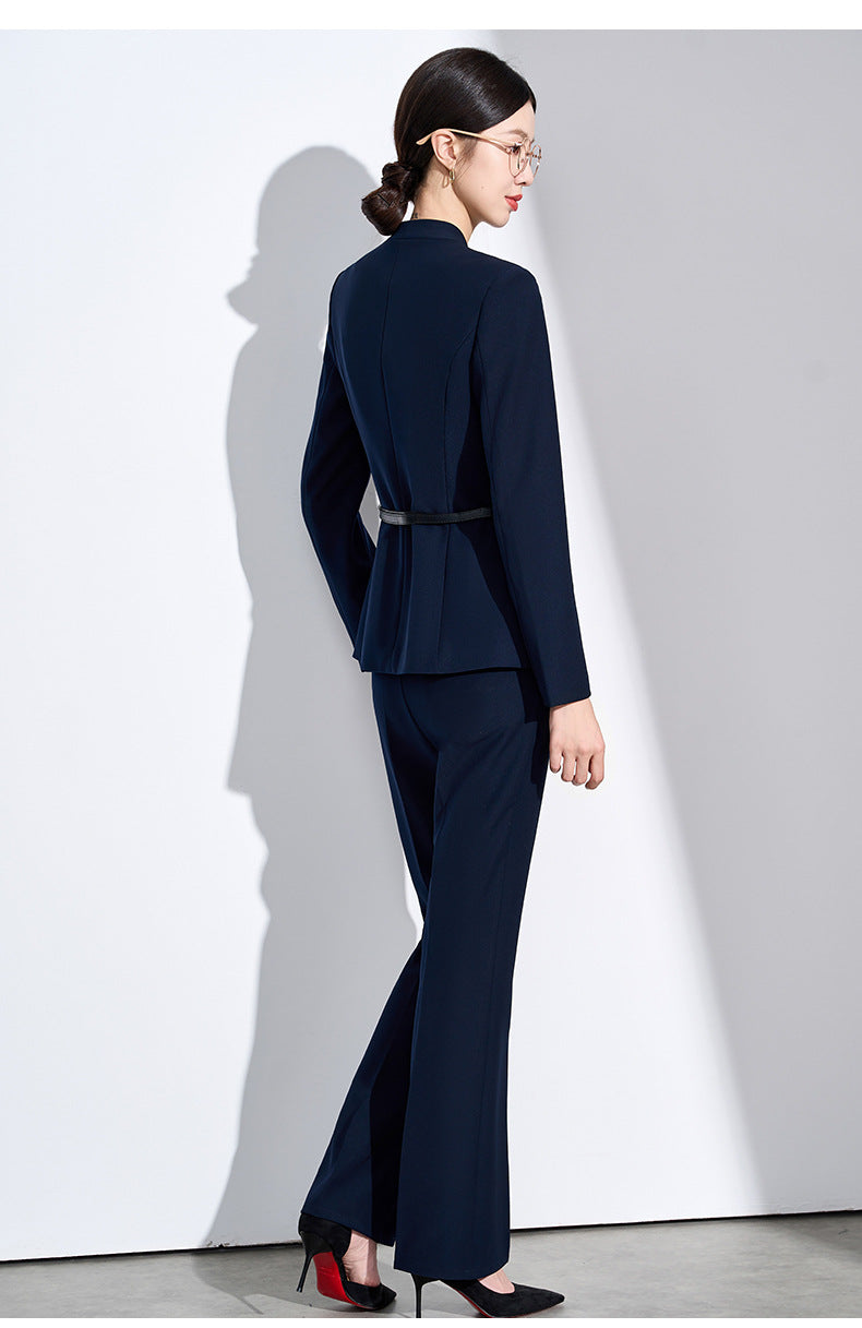Cross-Border Collarless Blazer for Women, New Spring and Autumn Style, Elegant Waist-Cinching, High-End Professional Office Formal Suit Set