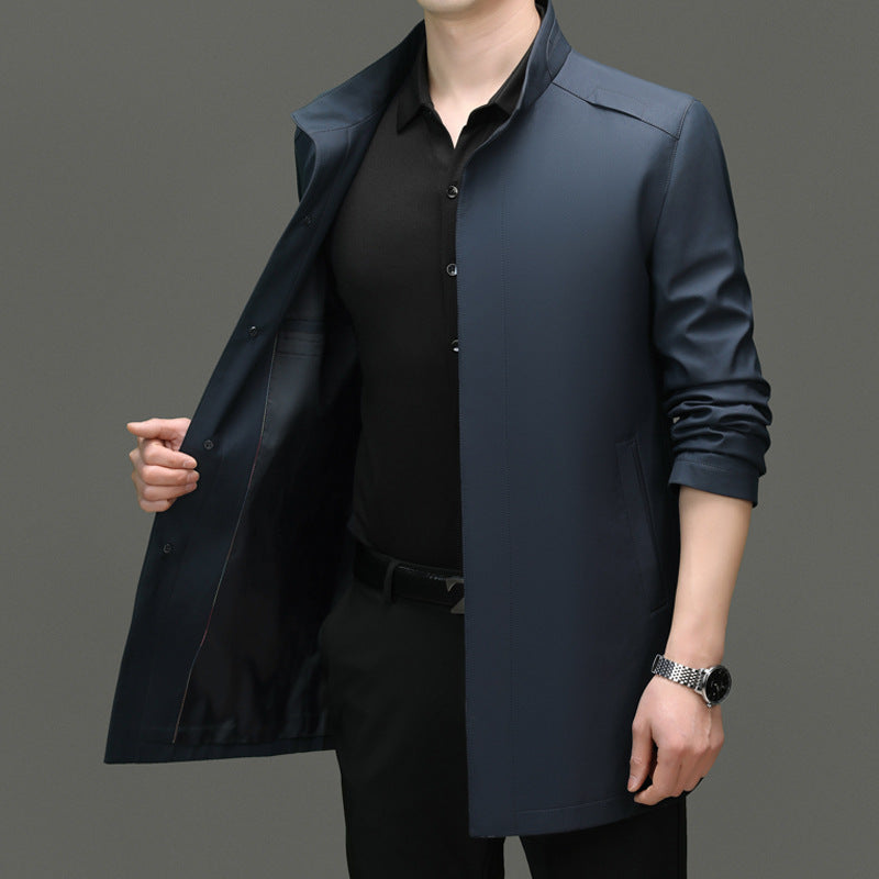 Is the brand of middle-aged and elderly men's windbreaker coat 2024 new winter stand collar long business dad cotton-padded jacket