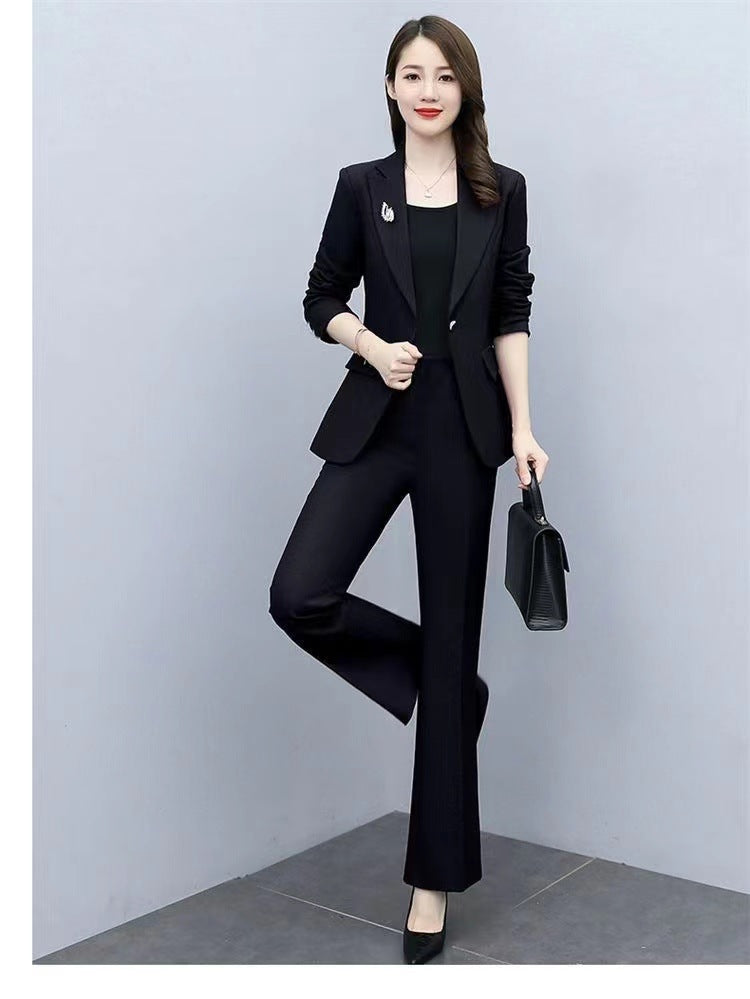 This Year's Hot Spring Style New Slim Fit Professional Fashion Bootcut Pants Women's Two-Piece Suit