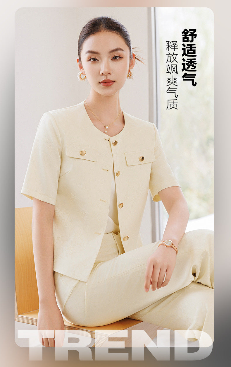 Summer Suit for Women, Thin, High-End, Professional, Fashionable, Short-Sleeved Suit, Wide-Leg Pants Two-Piece Set