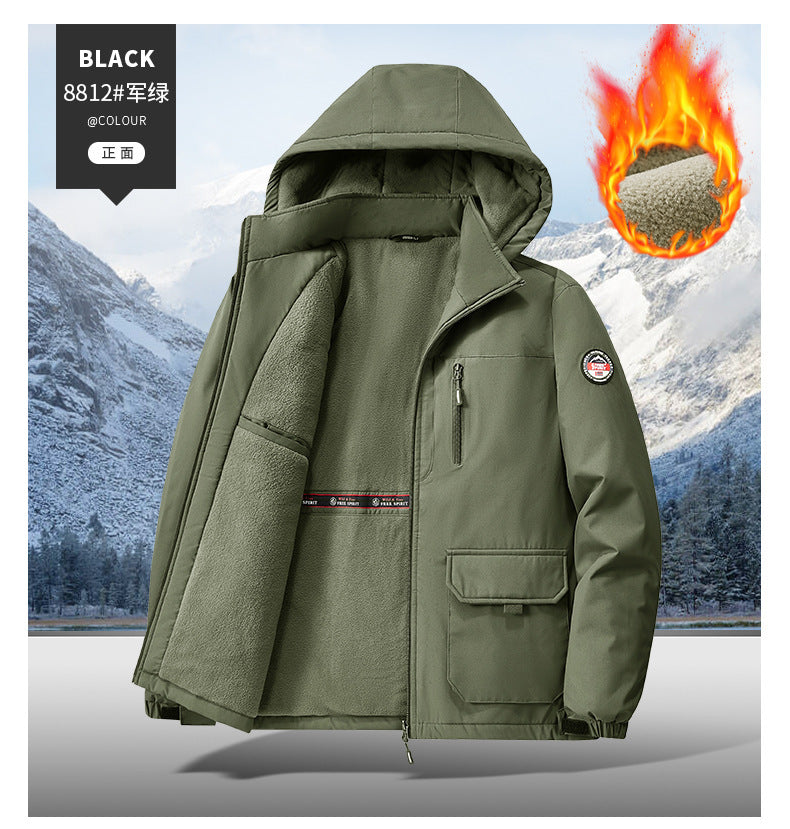Cotton Jacket Fleece-Lined Thickeneded Windproof Waterproof Warm Autumn and Winter Cotton Jacket Large Size Workwear Outdoor Cotton Jacket for Men 8812