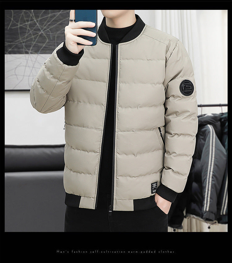 FS Standard Men's Baseball Collar Jacket Korean Style Casual Autumn and Winter Cotton Clothes Youth Handsome Outerwear All-match Coat Men's Trendy