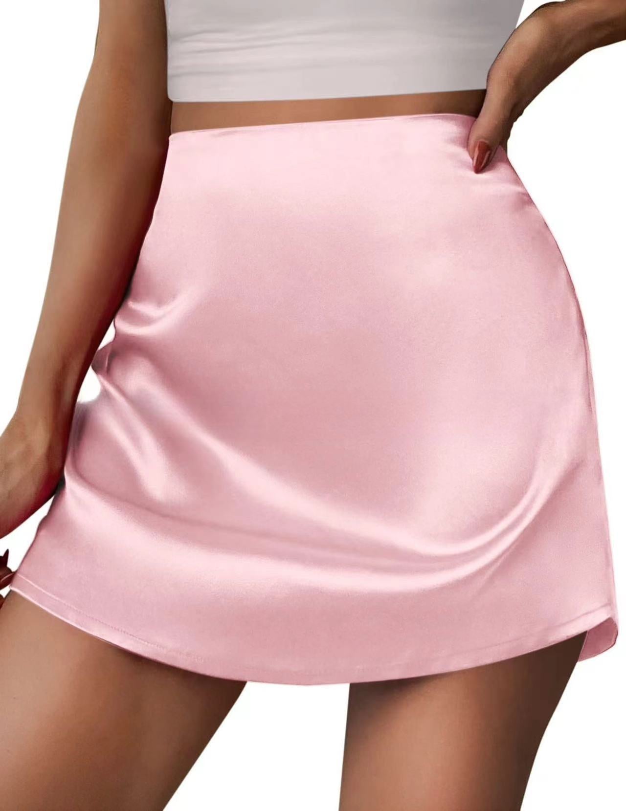 Cross-Border Amazon New Satin Skirt Women's Mini A-Line Skirt Pleated Skirt High Waist Satin Skirt