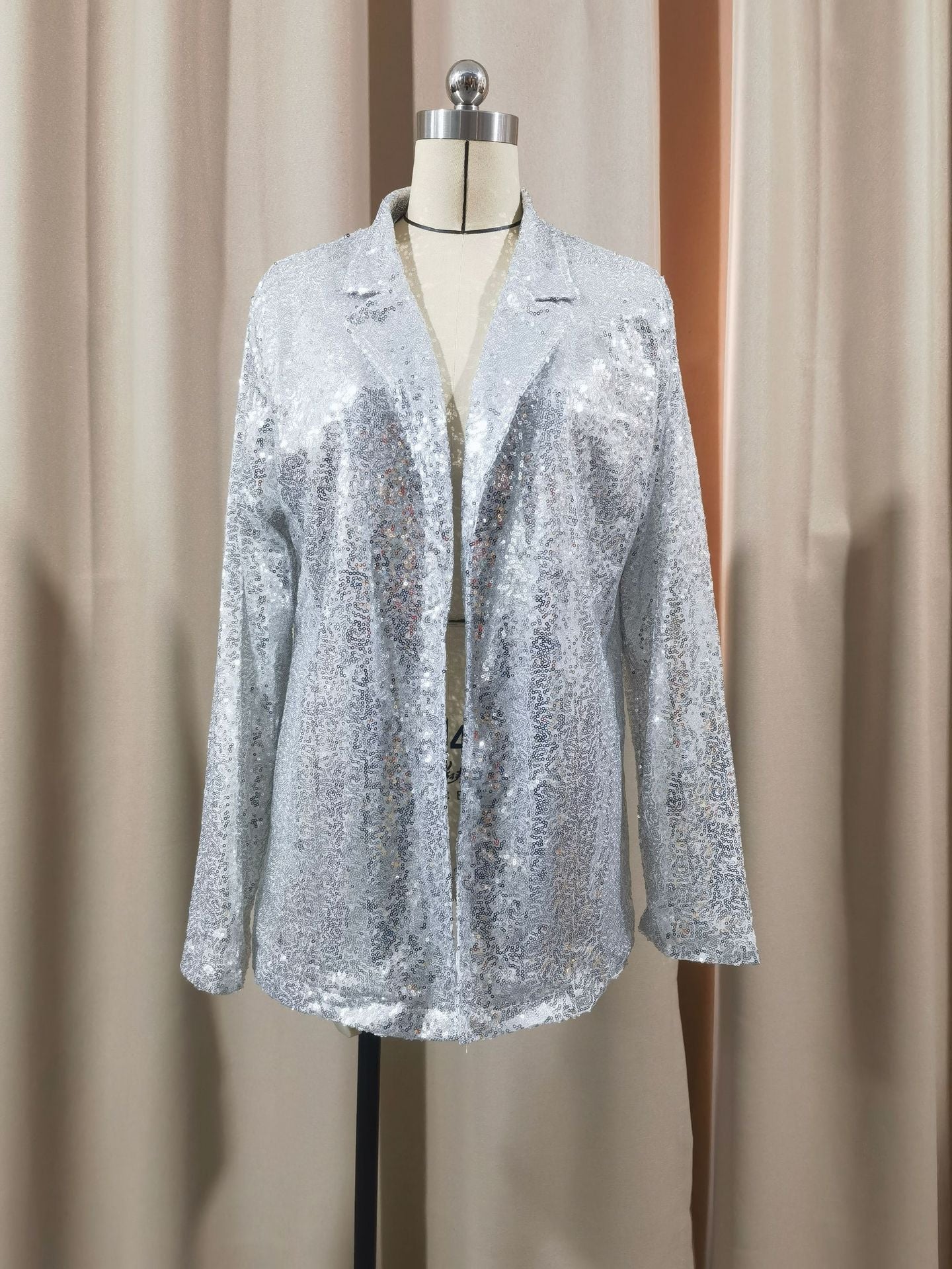 European and American Amazon Cross-border New Commuter Style Solid Color Cardigan Suit Collar Long Sleeve Casual Sequin Suit Jacket Women