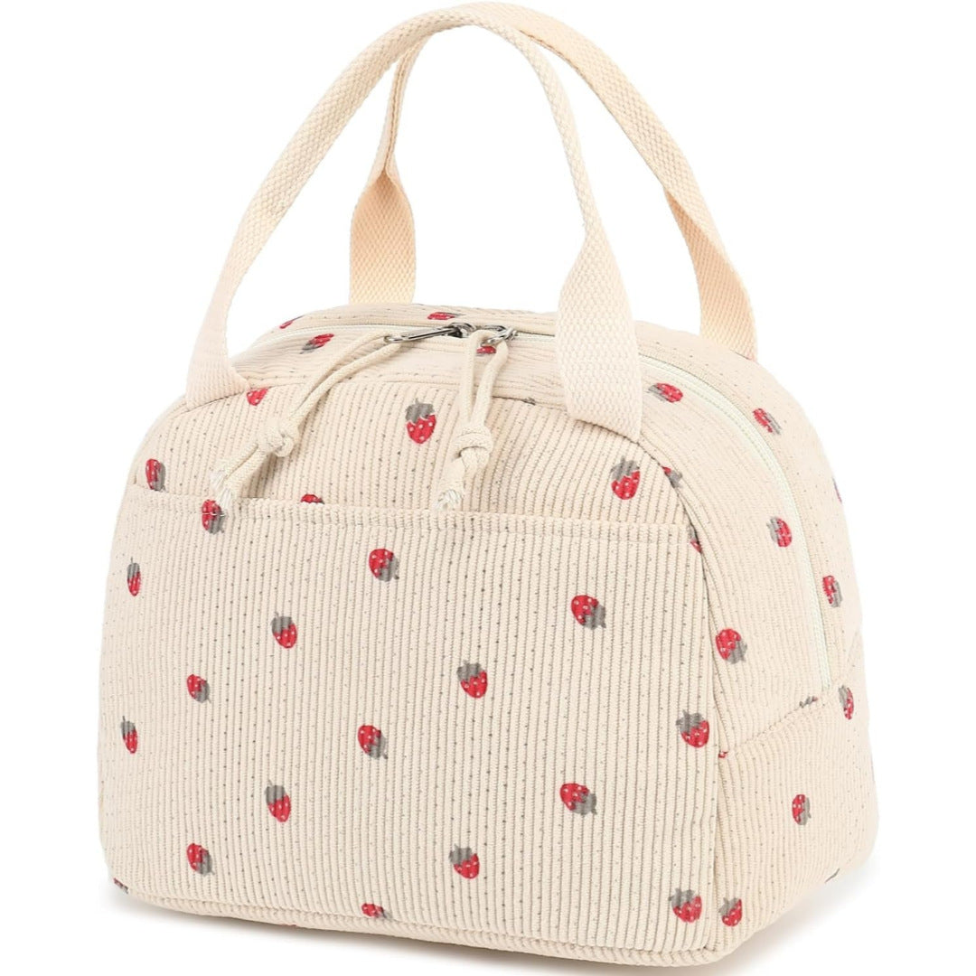 Cross-Border New Product Corduroy Printed Portable Lunch Bag Large Capacity Travel Picnic Ice Bag Work Insulation Bag