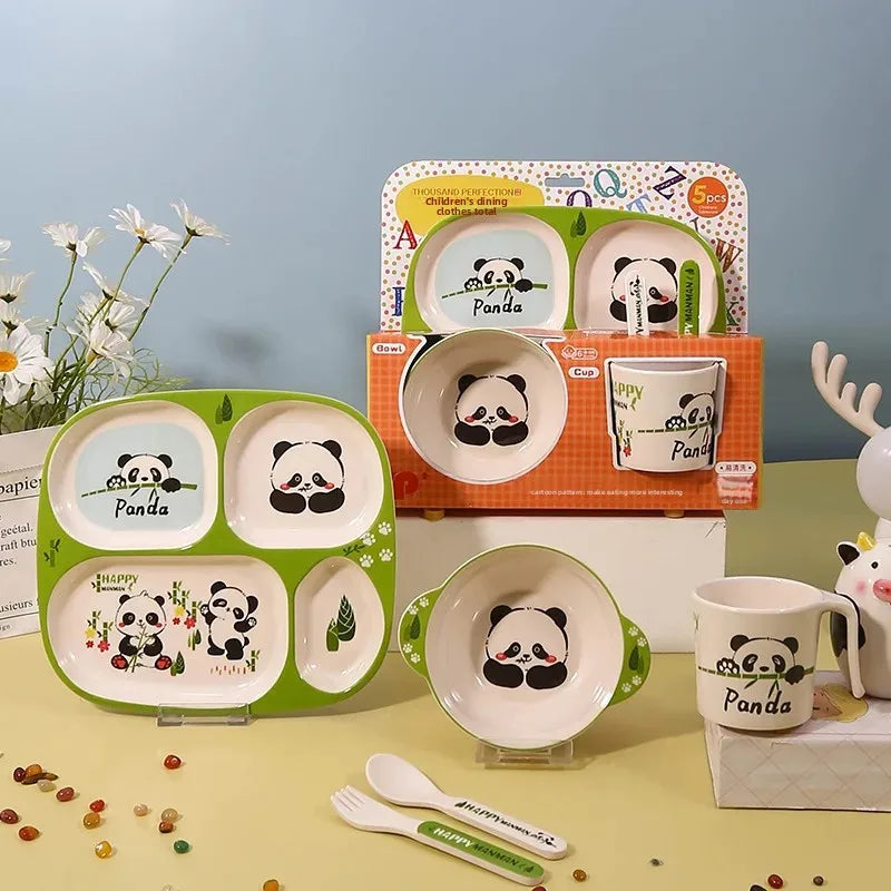 Melamine Bamboo Fiber Baby Dinner Plate, Children's Divided Eating Bowl, Panda Supplementary Food Tableware Set, Safety Certified, in Stock