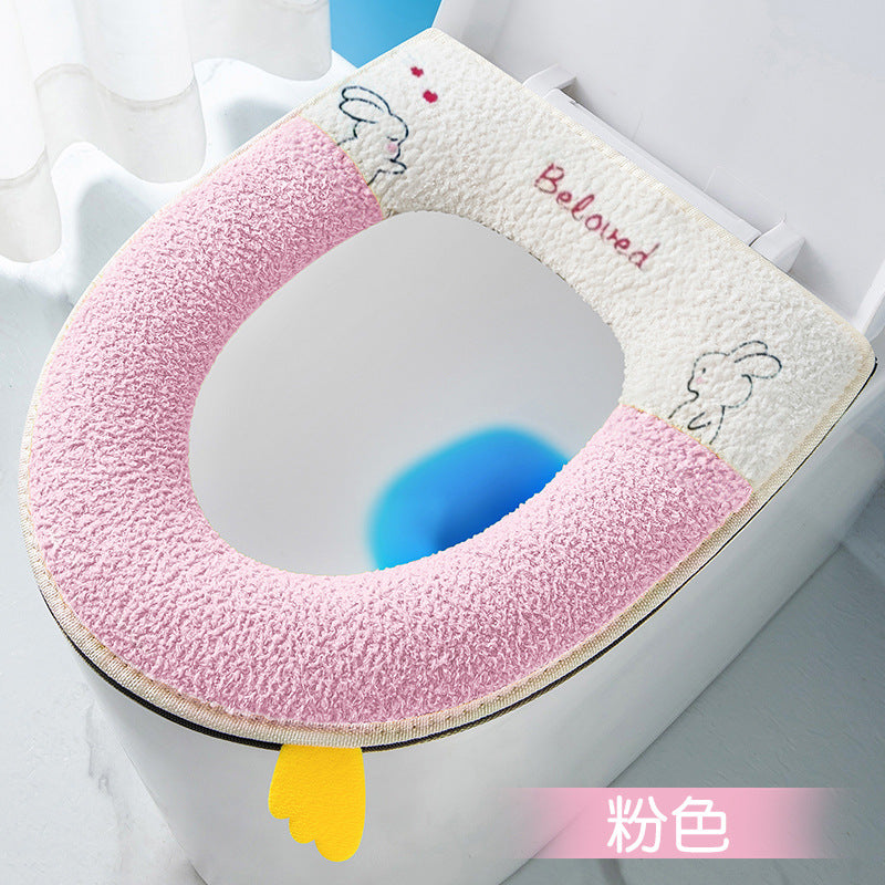Household toilet cover portable zipper toilet seat cushion winter plush toilet seat cover waterproof thickened toilet mat